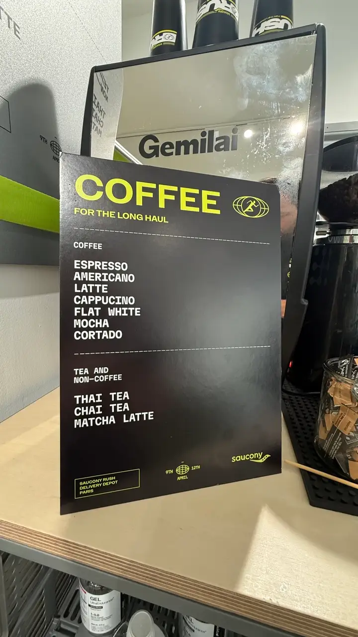Saucony Coffee Bar Activation in France coffee menu