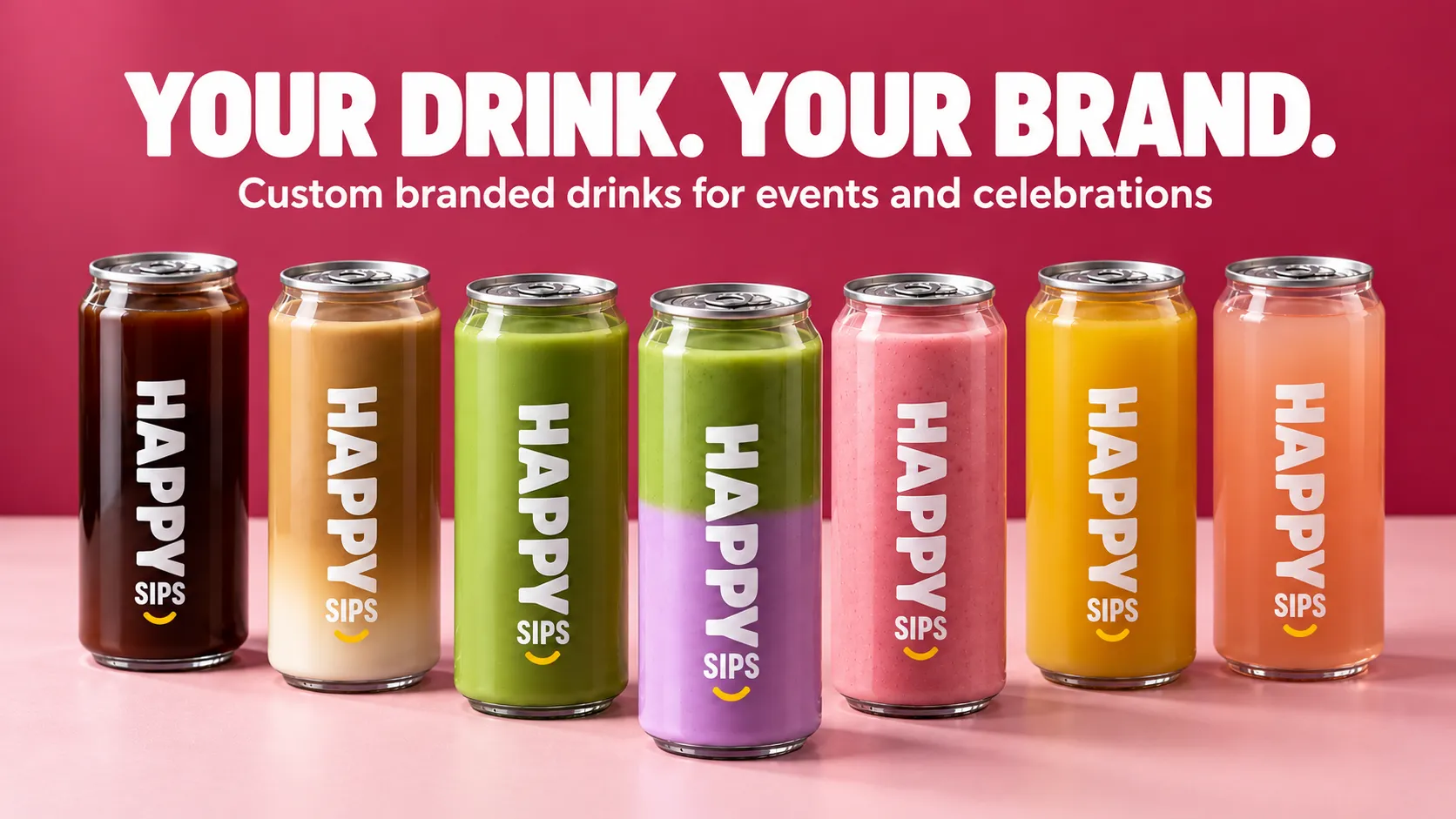 Colourful branded mocktails in personalised cans